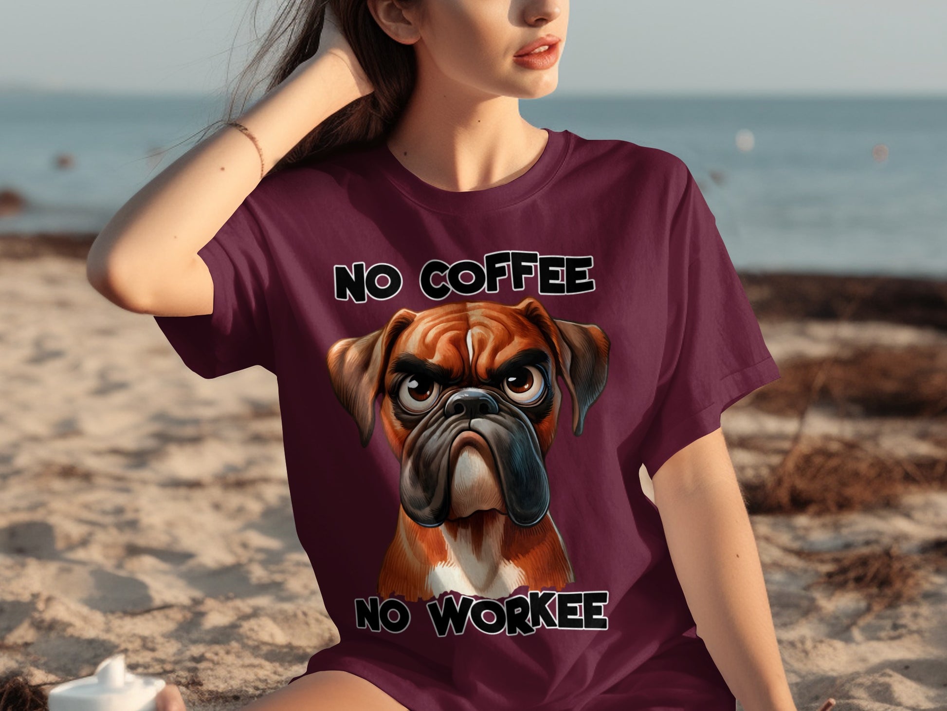 No Coffee No Workee Funny Dog Graphic T-shirt