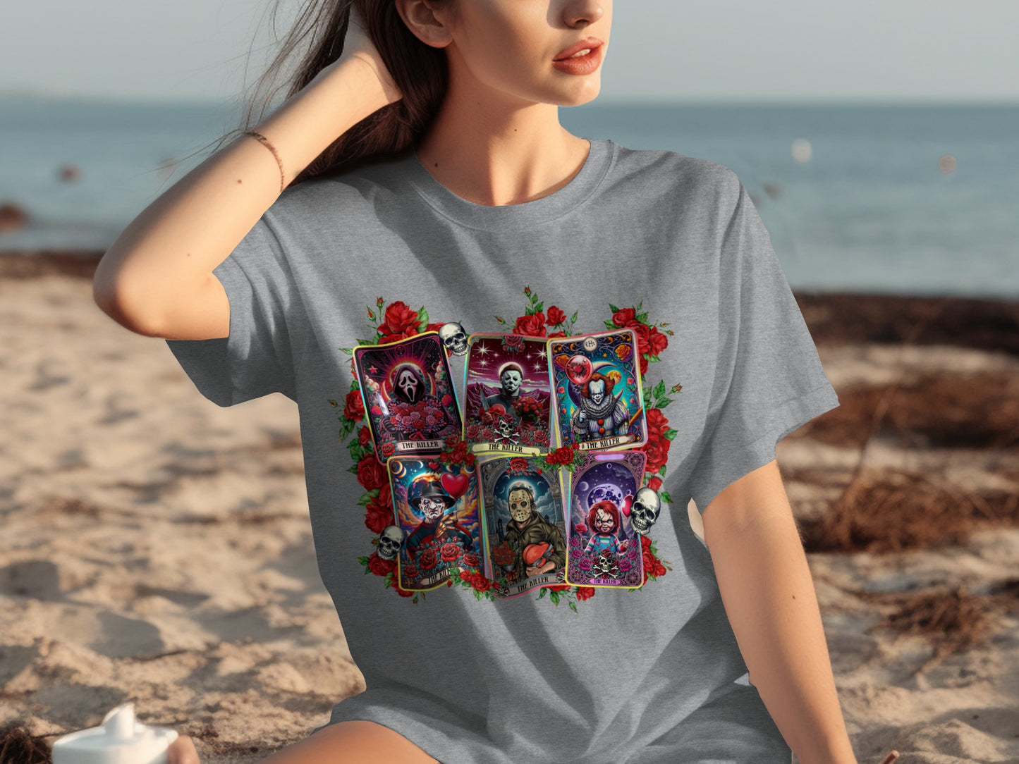 Tarot Card Graphic Tee with Roses Halloween Shirt