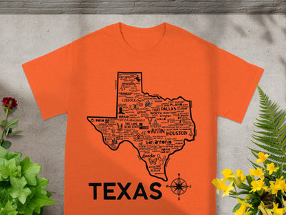 Texas Map Design Orange Tee Ideal for Any Occasion