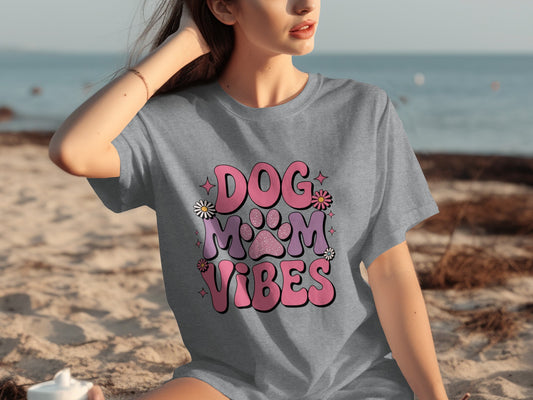 Dog Mom Vibes Cute Graphic Tee Shirt