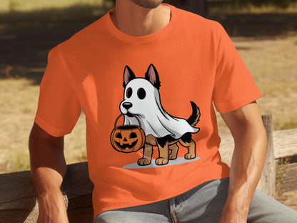 Cute Halloween Dog Ghost Design Printed T-Shirt