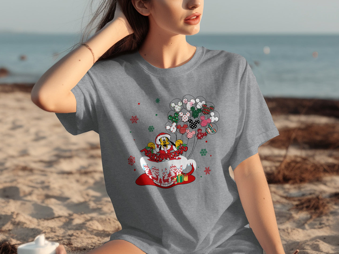 Merry Christmas Festive Balloons Print Tee