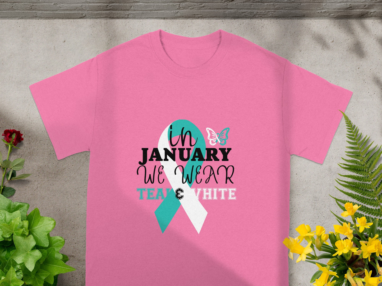 In January We Wear Teal and White Awareness Shirt