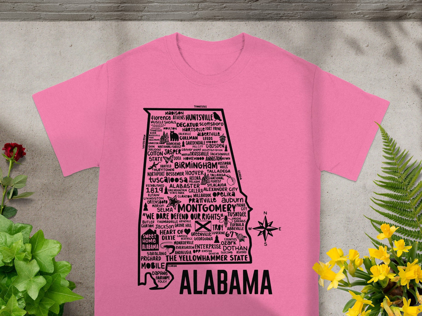 Alabama Typography Design on Pink T-Shirt