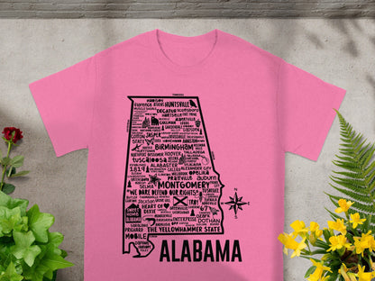 Alabama Typography Design on Pink T-Shirt