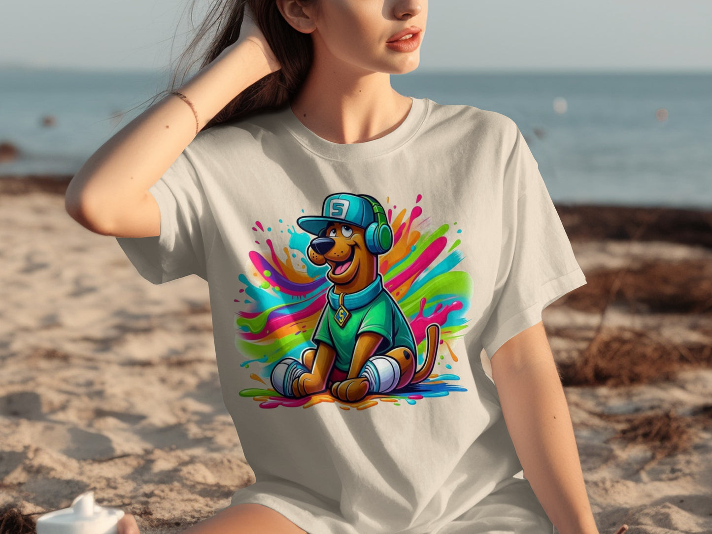 Colorful Cartoon Dog Graphic T-shirt for Casual Wear