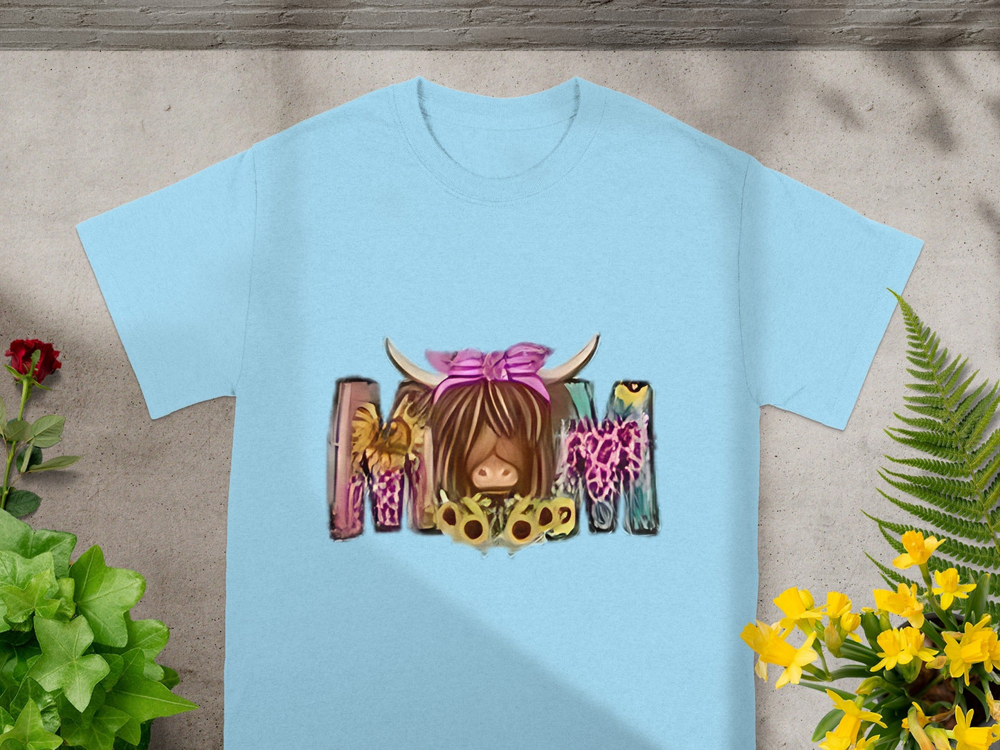 Cute Cow and Sunflower Mom Graphic T-Shirt