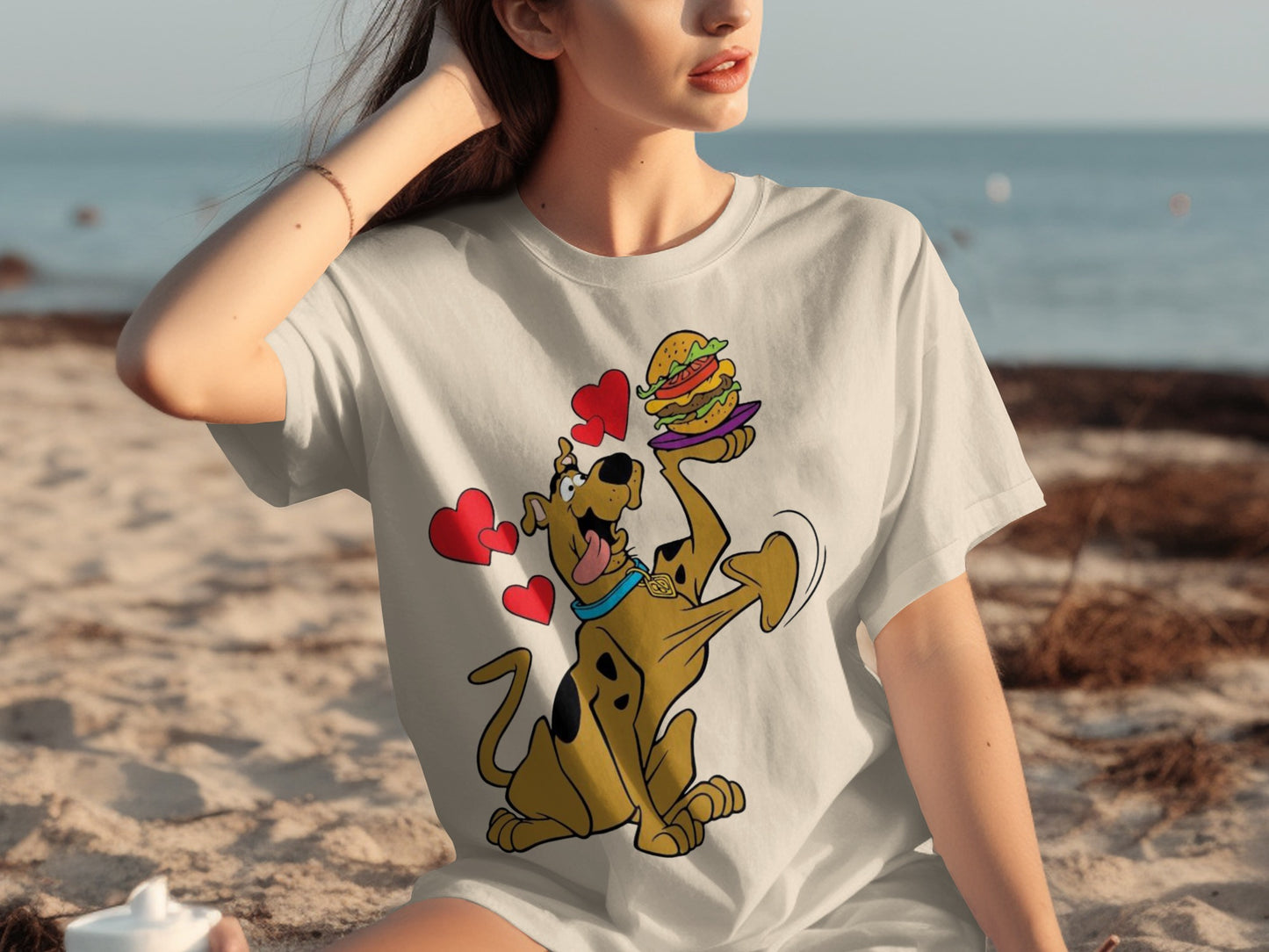 Scooby-Doo Cartoon Character Eating Burger Graphic Tee
