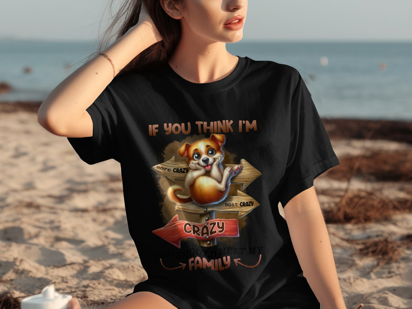 Funny Crazy Family Dog Design Black T-shirt