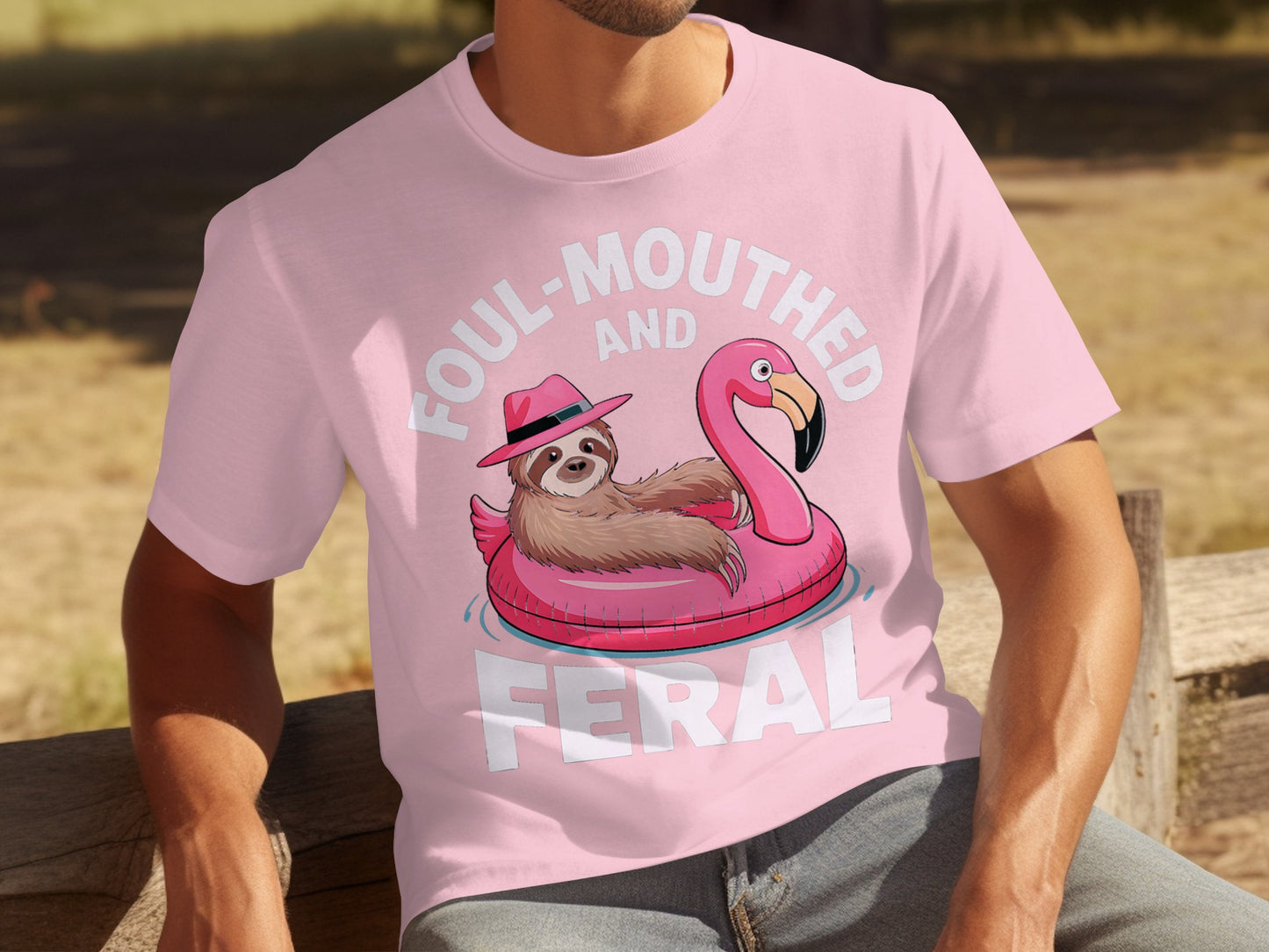 Foul-Mouthed and Feral Funny Pink Sloth T-Shirt