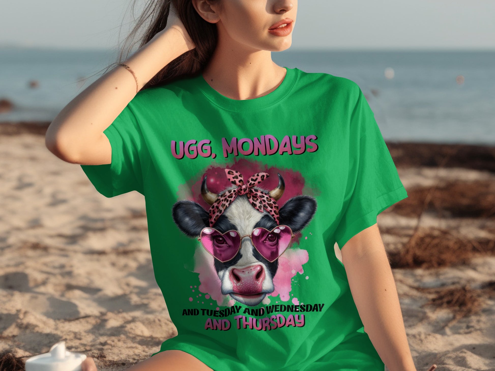 Ugg Mondays Funny Cow Graphic T-Shirt Casual Beachwear