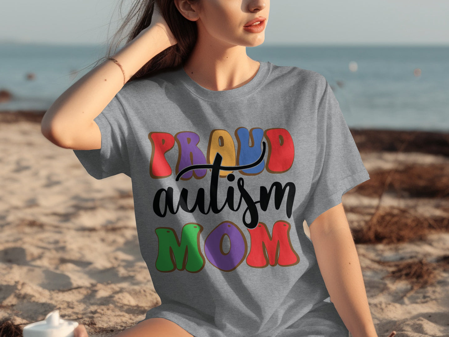 Proud Autism Mom Graphic T-shirt for Beach Outings