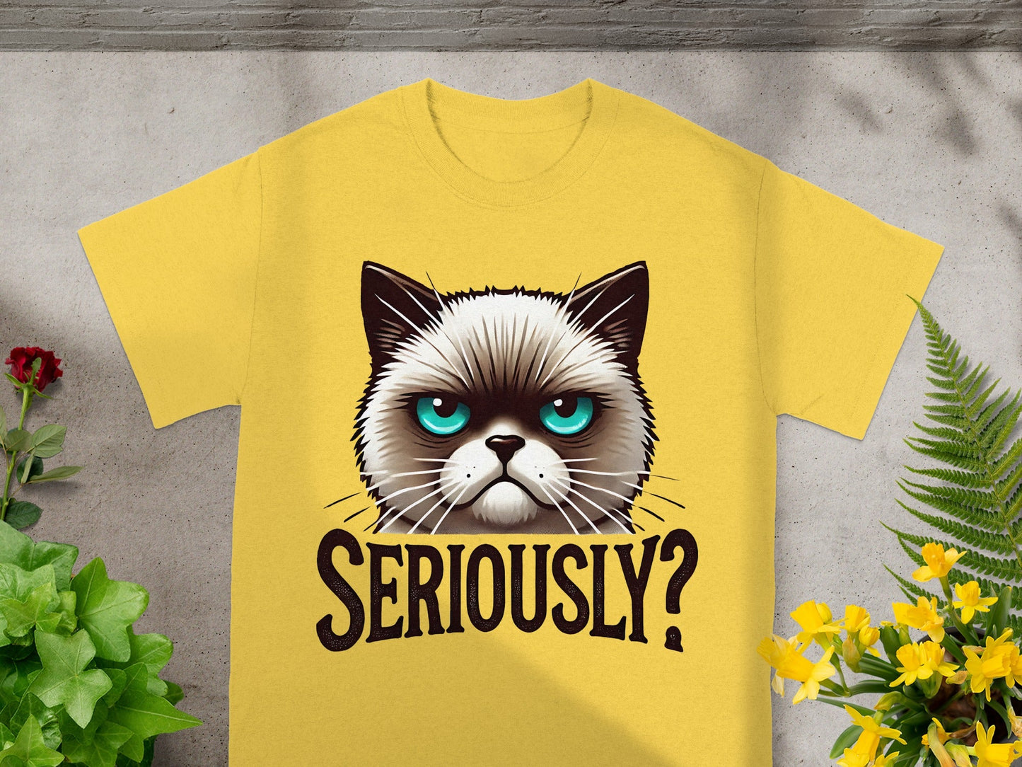 Seriously Cat Face Graphic Short Sleeve T-shirt