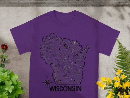 Wisconsin Map Purple Graphic Unisex T-Shirt