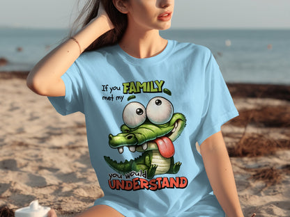 Funny If You Met My Family Cartoon Crocodile T-shirt