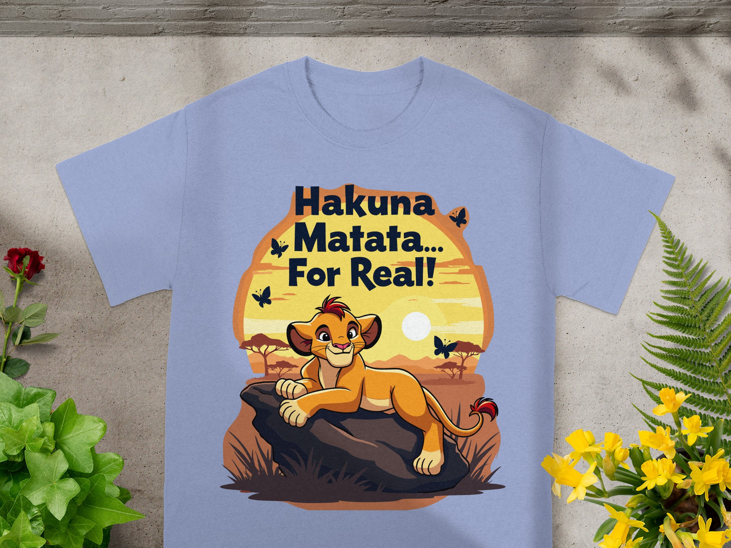 Simba from The Lion King on a rock with "Hakuna Matata... For Real!" text.