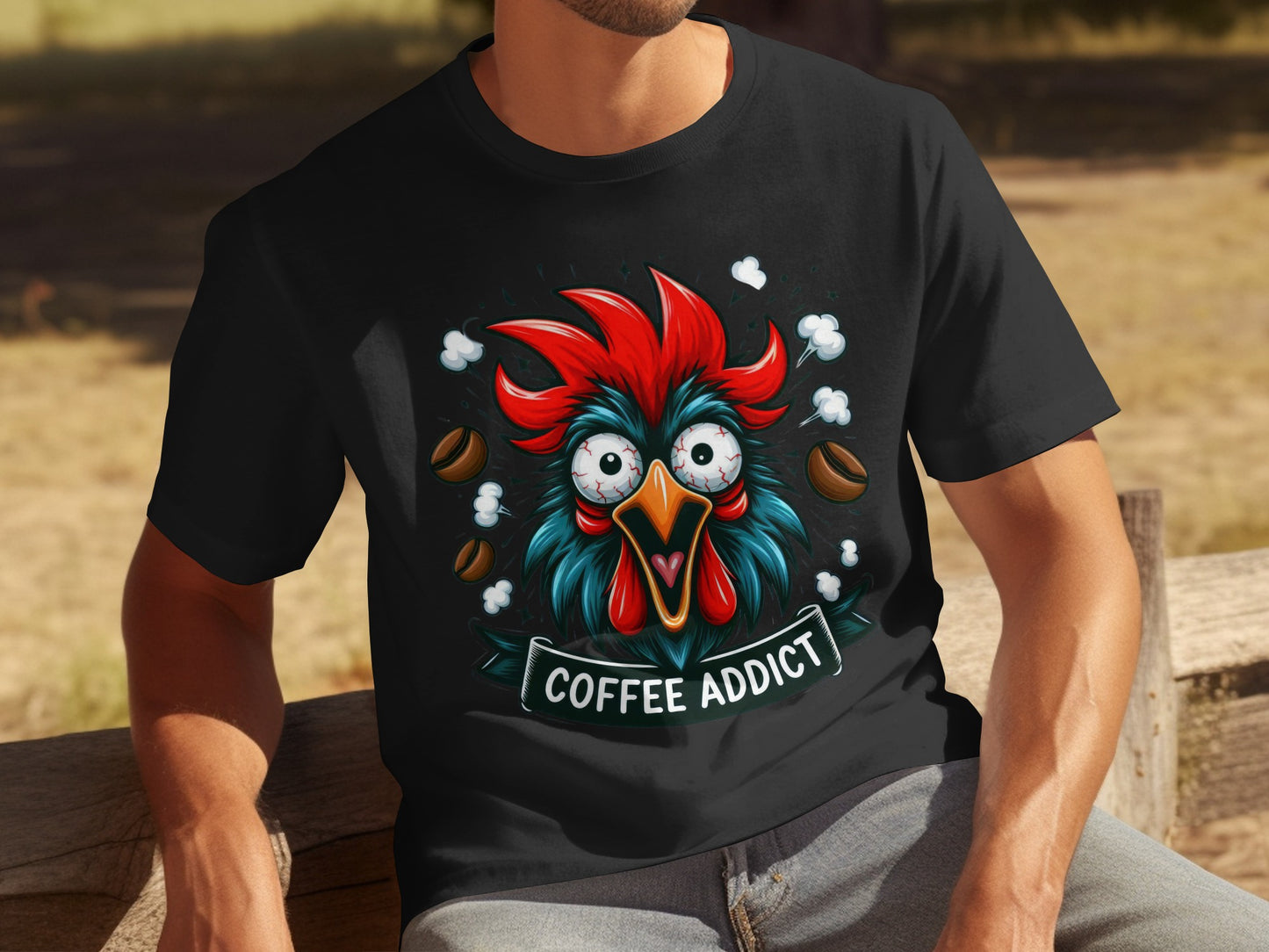 Funny Coffee Addict Crazy Chicken Graphic T-Shirt
