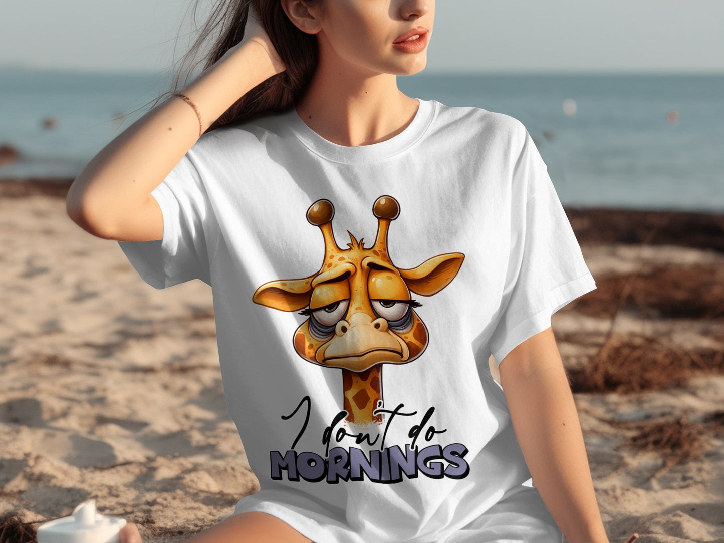 Funny Giraffe I Don't Do Mornings Printed Shirt