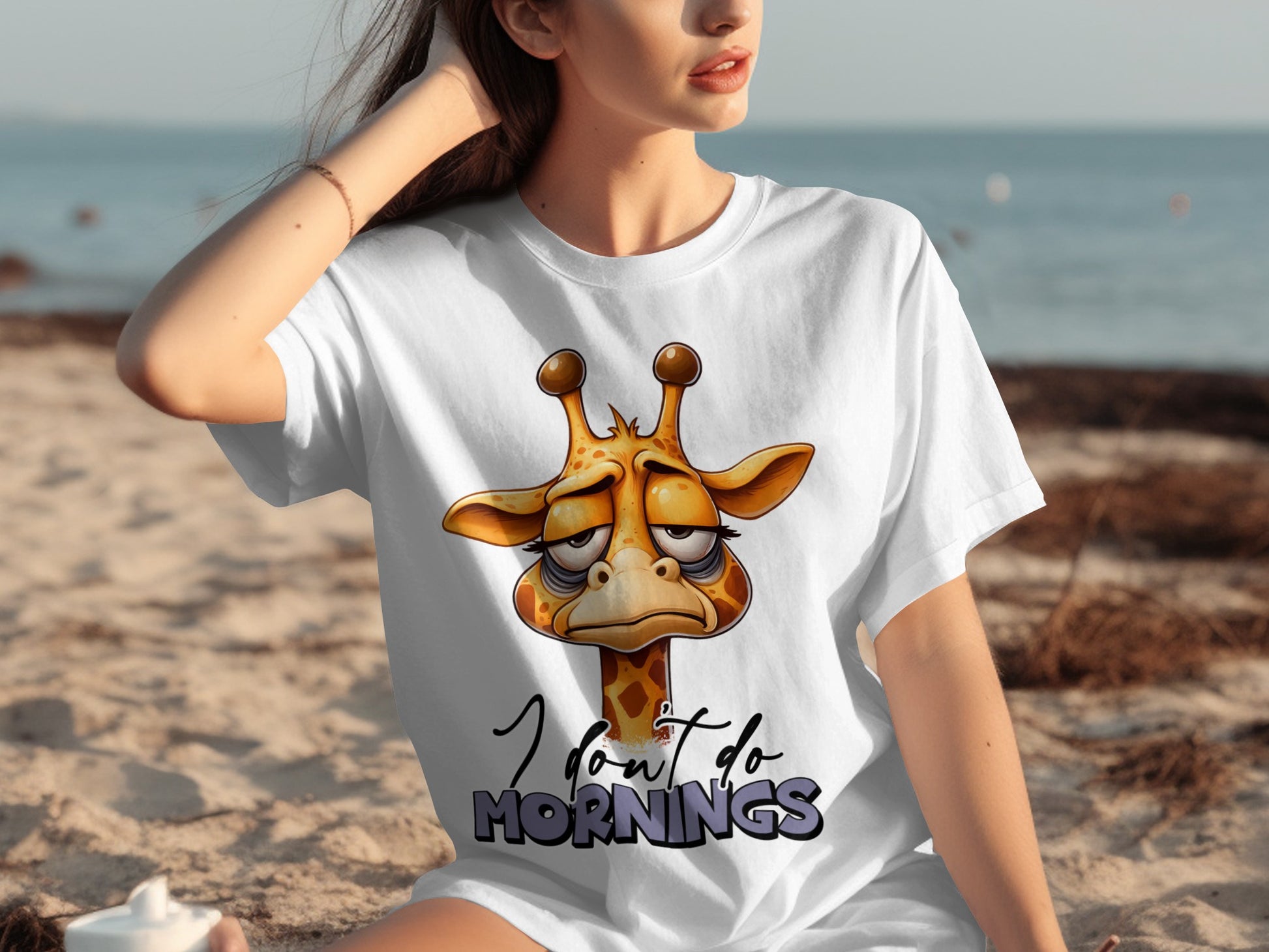 Funny Giraffe I Don't Do Mornings Printed Shirt