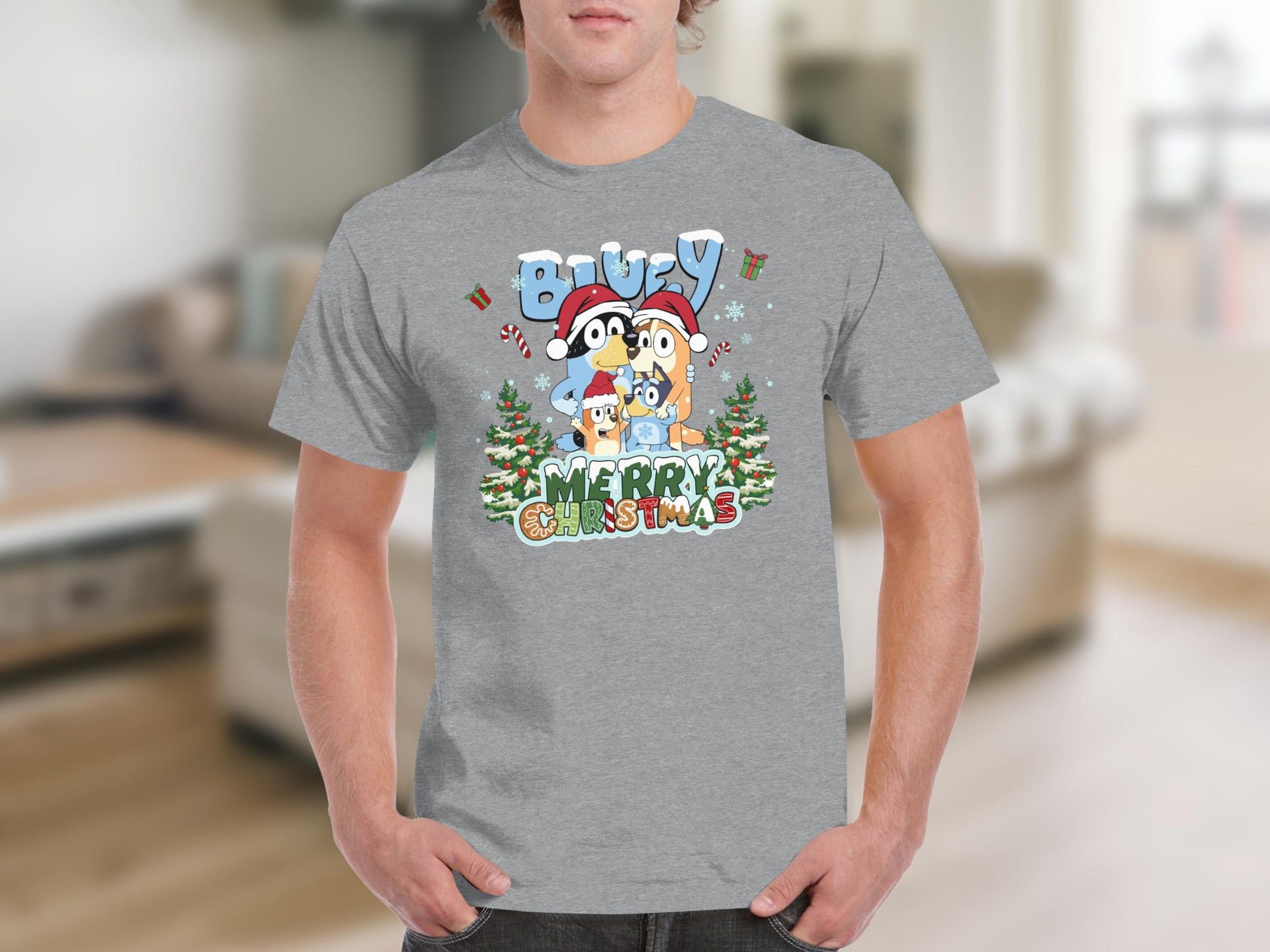 Bluey Merry Christmas Graphic T-shirt for Men