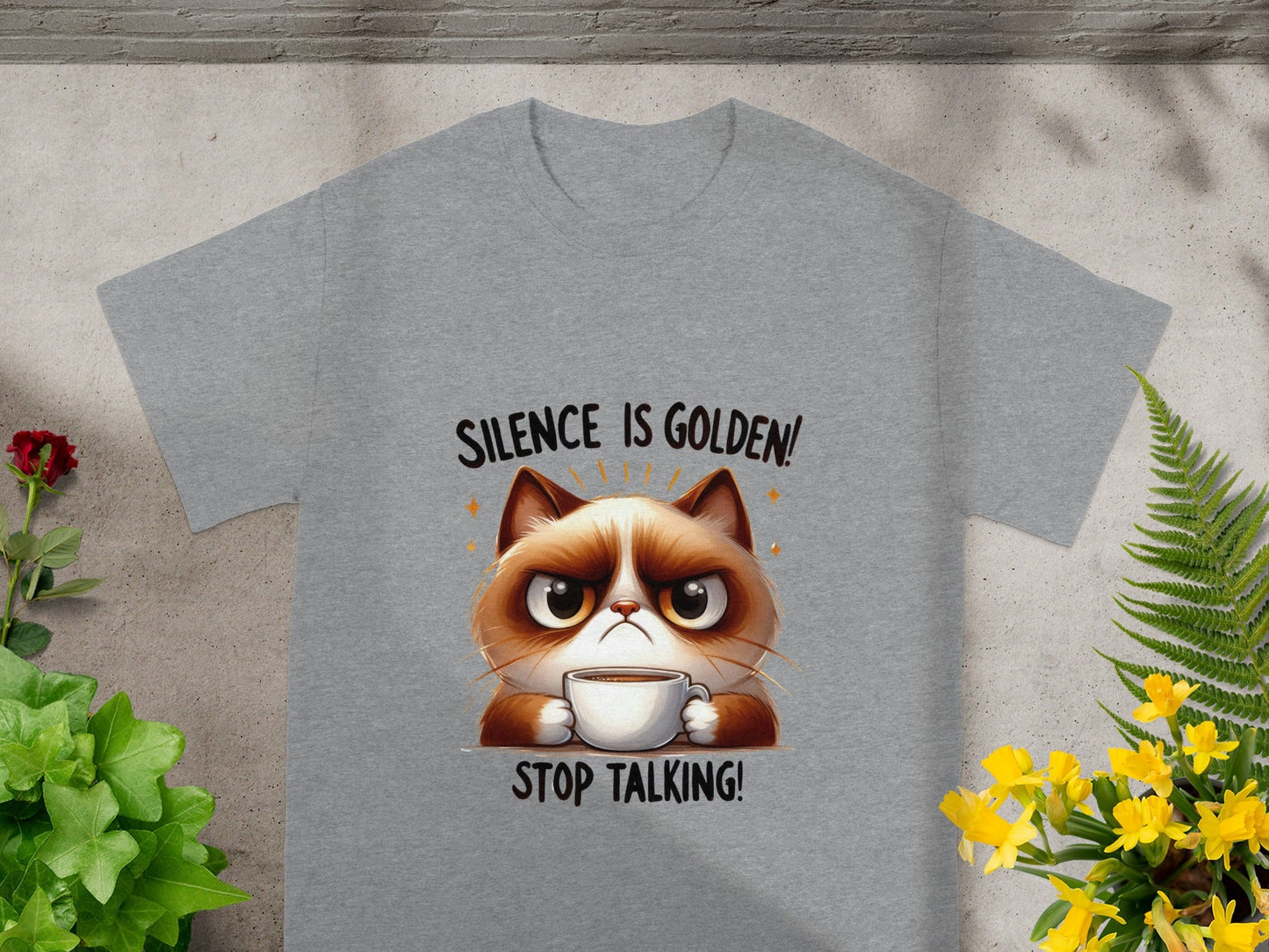 Silence Is Golden Stop Talking Grumpy Cat Graphic T-Shirt