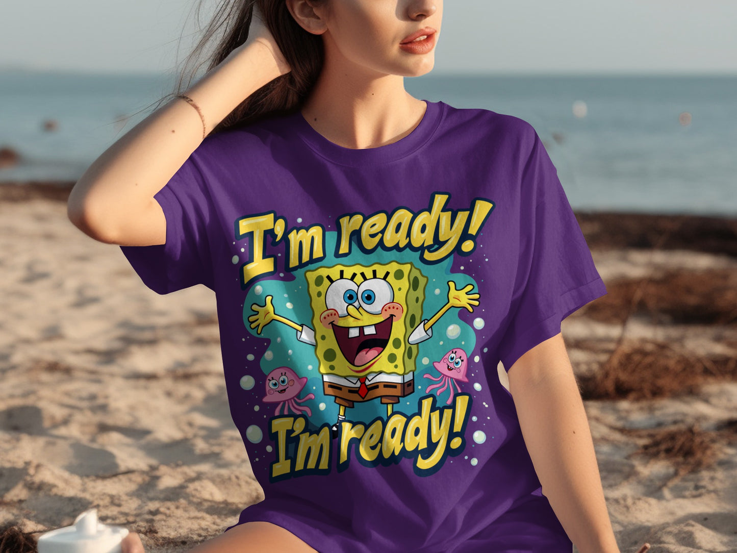 I'm Ready SpongeBob Graphic Beach T-Shirt