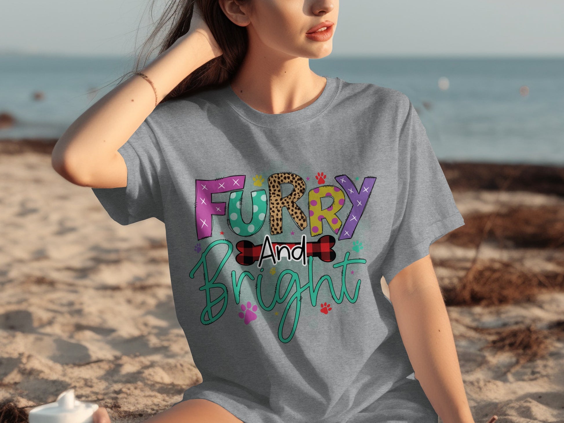 Furry And Bright Graphic Grey Summer Shirt