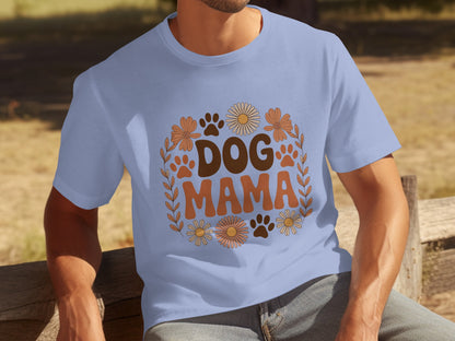 Dog Mama Floral Design T-shirt with Paws and Flowers