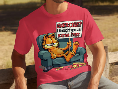 Garfield Exercise Extra Fries Funny Mens T-Shirt