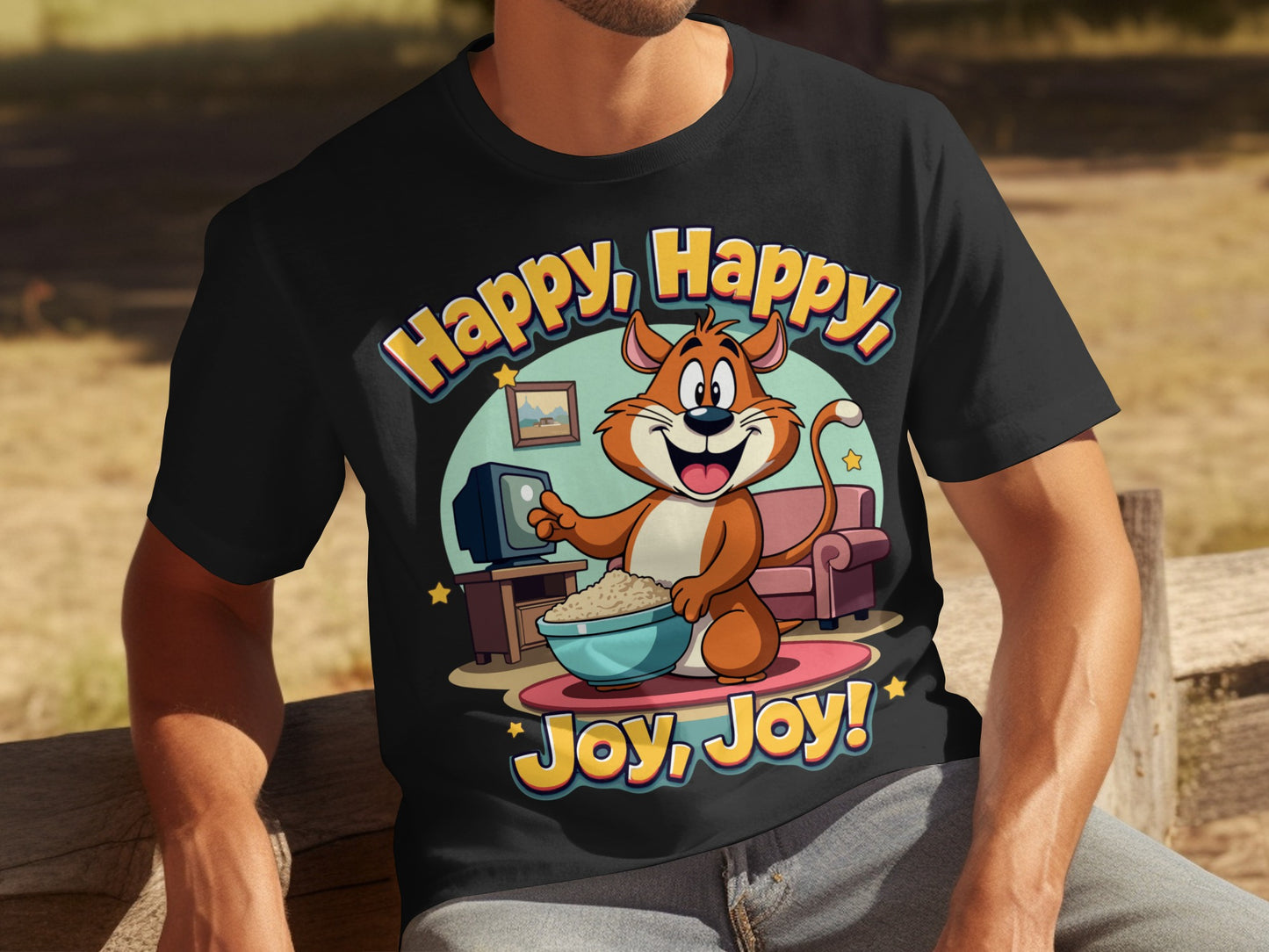 Happy Happy Joy Joy Cartoon Cat and TV T-Shirt