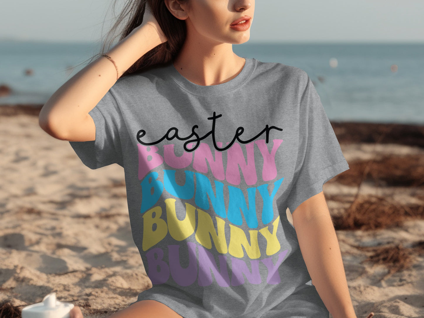 Easter Bunny Colorful Text Graphic T-Shirt