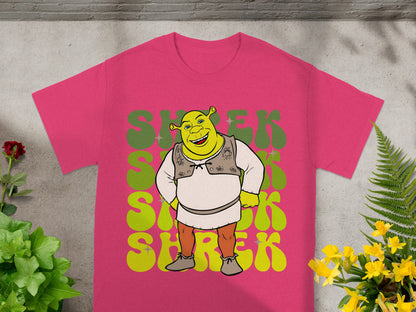 Pink t-shirt featuring Shrek character and repeated "SHREK" text.