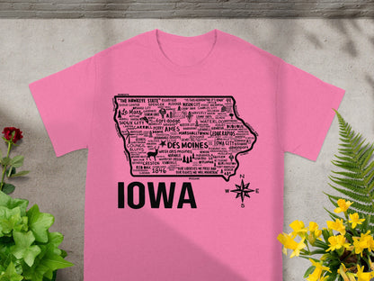 Iowa State Map Printed Pink T-shirt Iowa Product