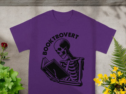 Booktrovert Skeleton Reading Graphic Tee Shirt