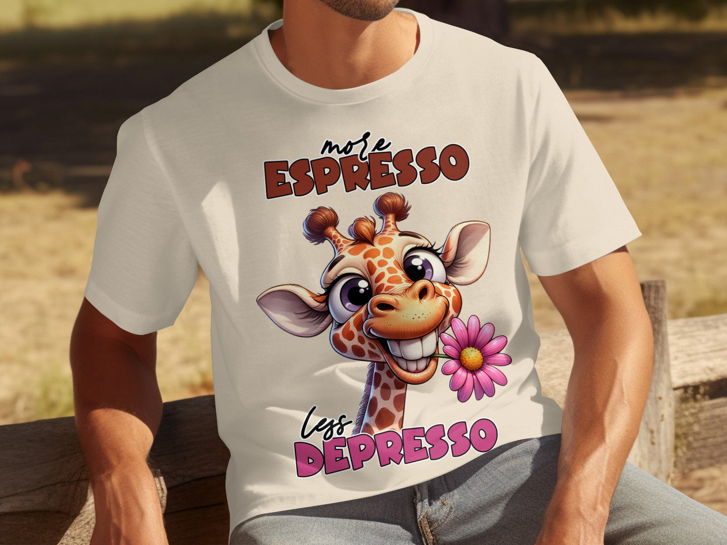 More Espresso Less Depresso Giraffe Graphic Tee