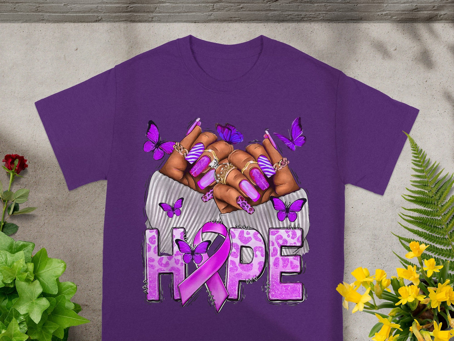 Purple Hope Butterfly and Nail Art Design T-shirt