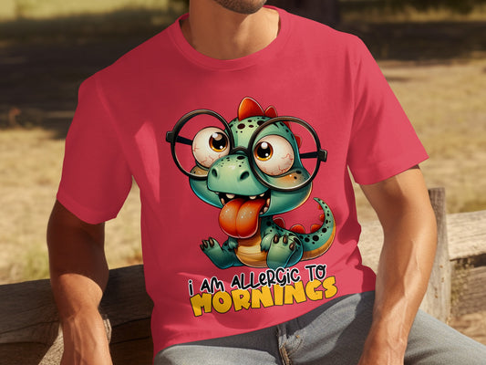 I Am Allergic To Mornings Funny Dinosaur T-Shirt