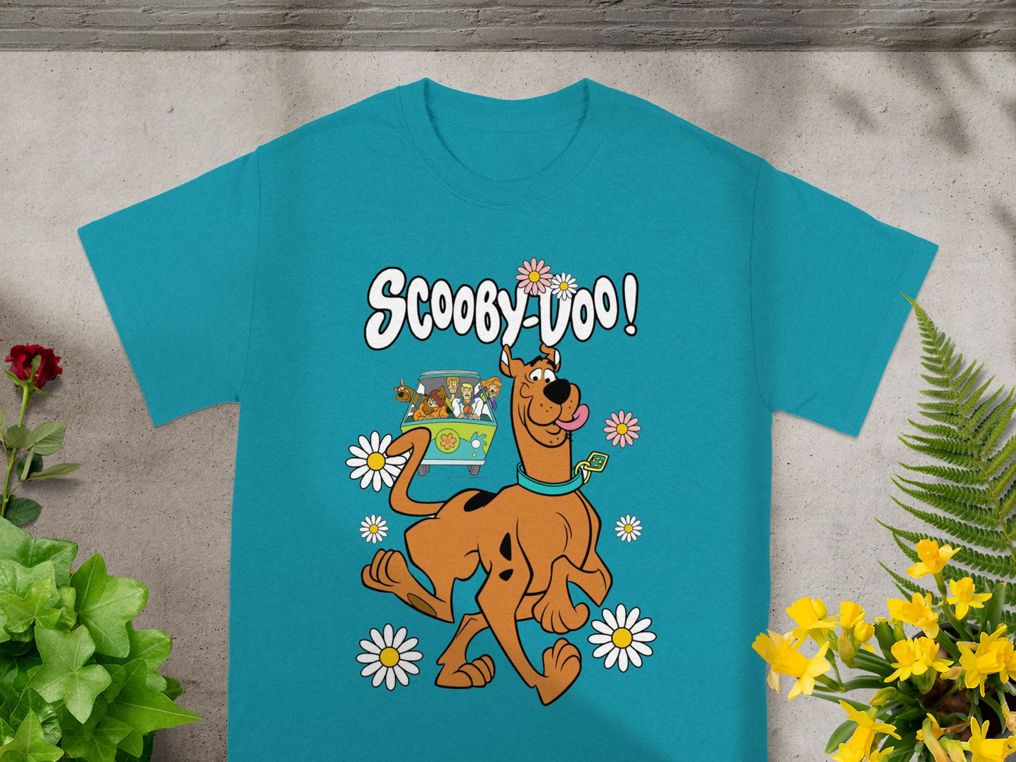 Scooby-Doo graphic t-shirt featuring Scooby-Doo and the Mystery Machine.