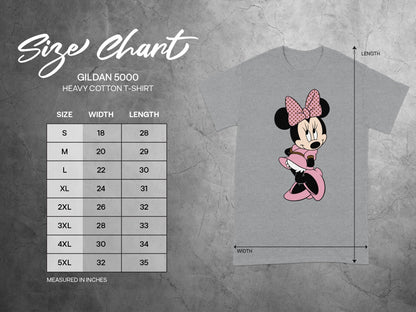 Minnie Mouse T-Shirt Gildan 5000 Size Chart Measured In Inches product type