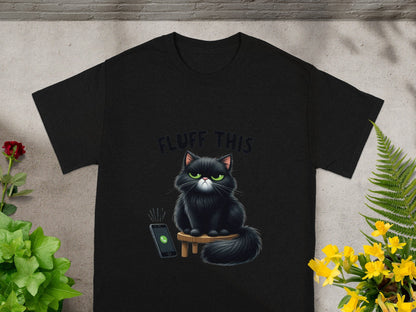 Fluff This Funny Black Cat With Phone Graphic T-shirt
