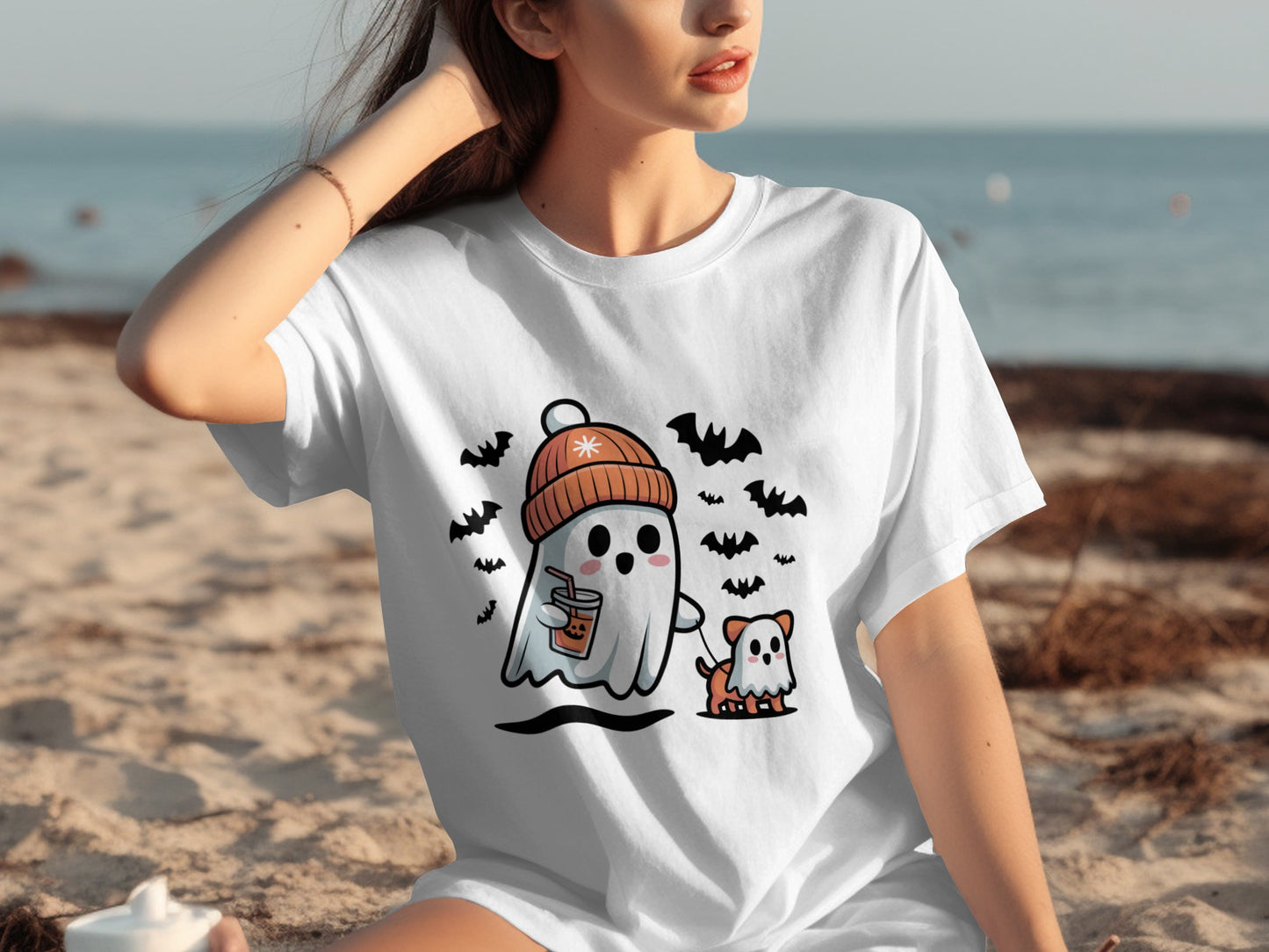 Cute Halloween Ghost and Dog Graphic T-Shirt