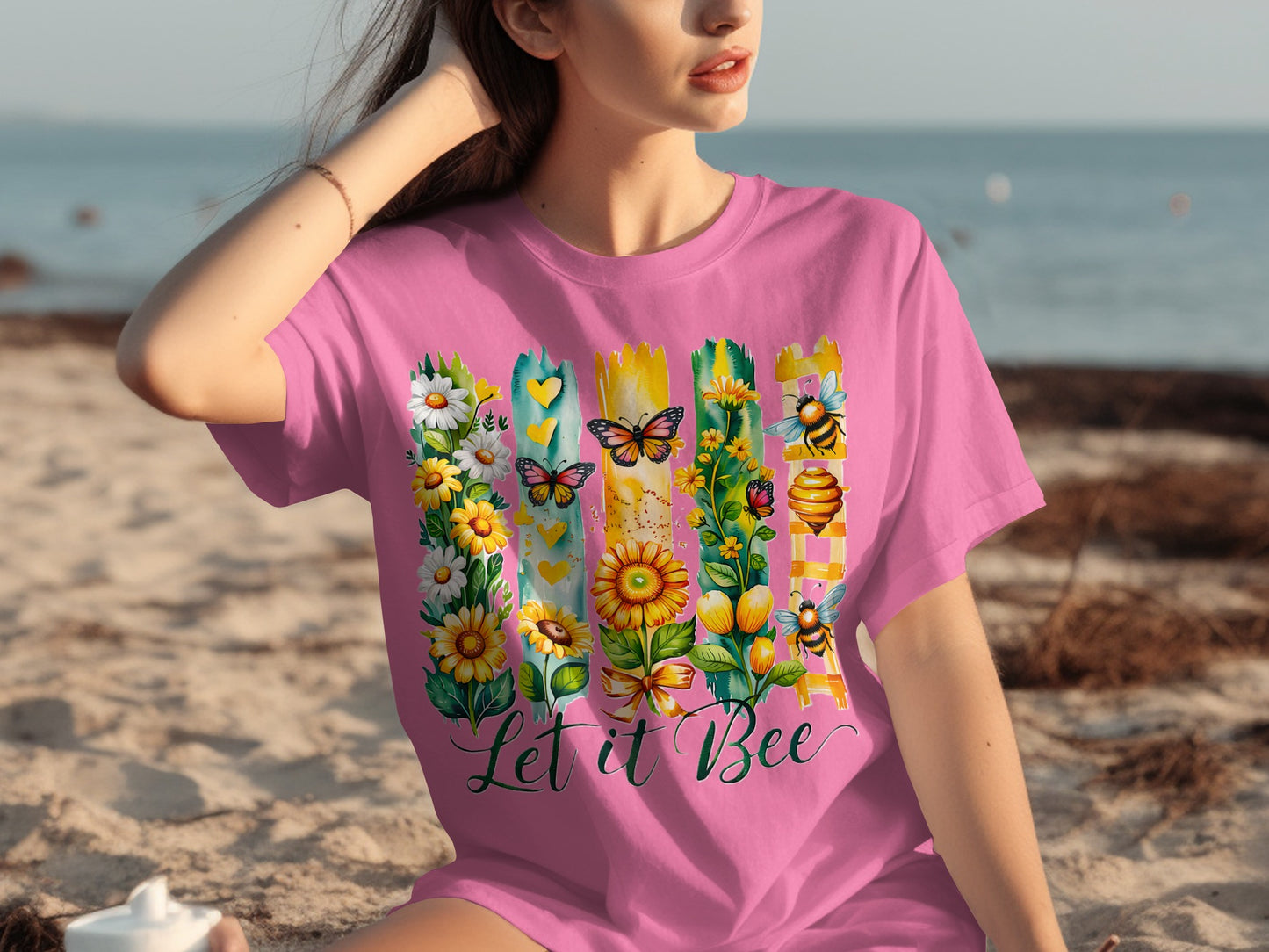 Let It Bee Colorful Floral Design T-shirt