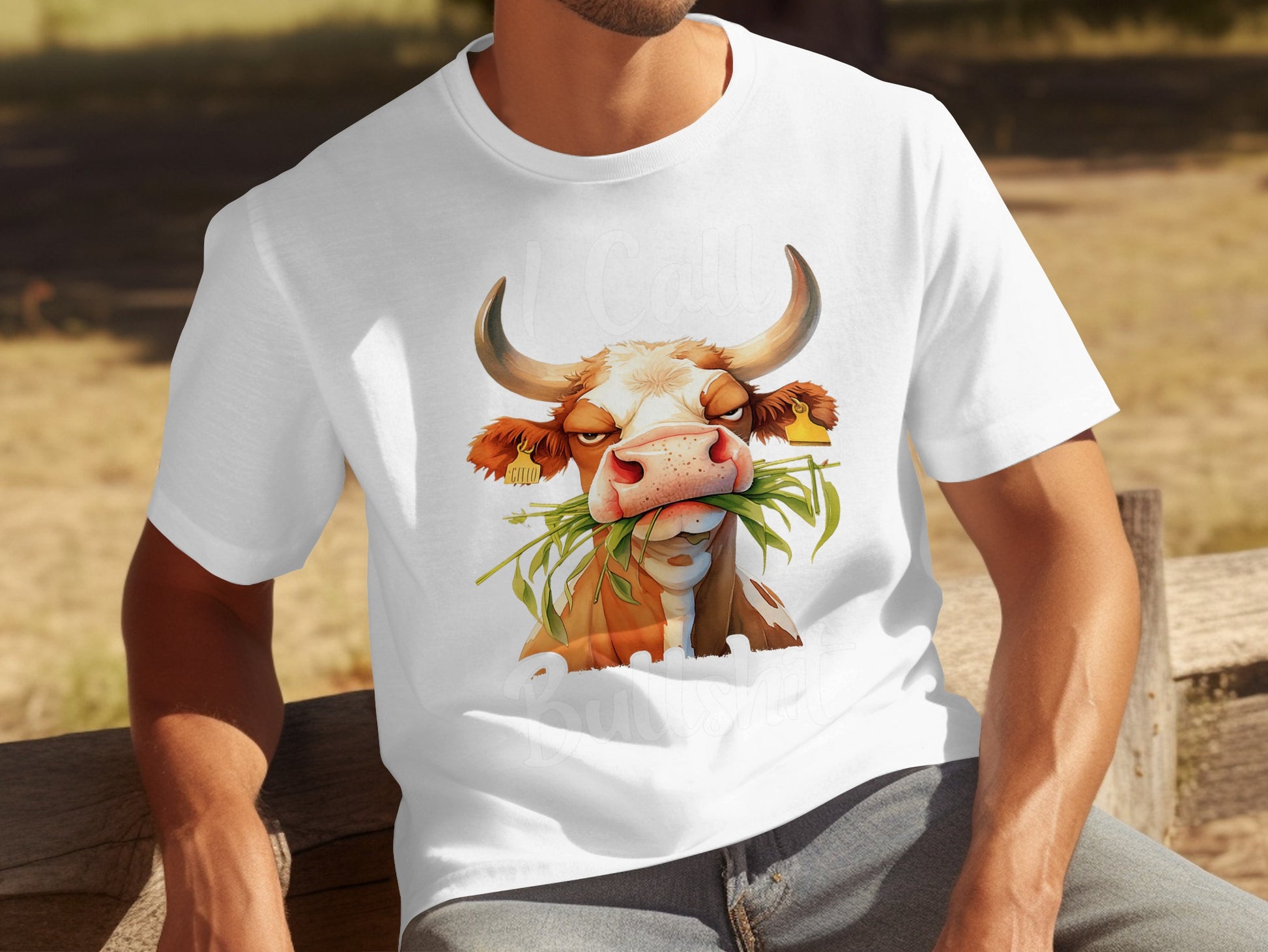 Funny Cartoon Cow Eating Grass Graphic T-shirt