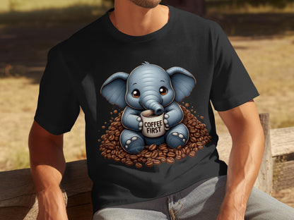 Cute Elephant Coffee First Graphic T-shirt