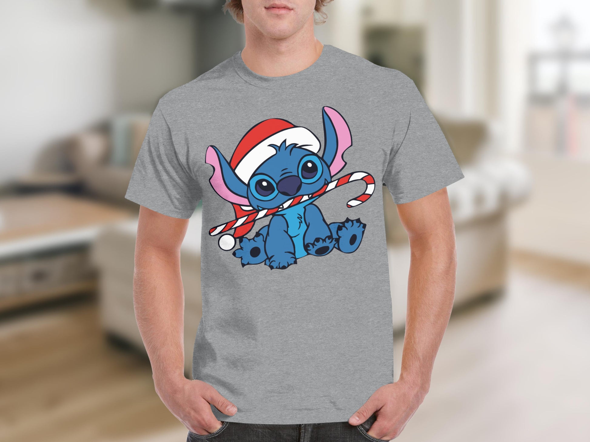 Santa Hat and Candy Cane Stitch Graphic T-shirt