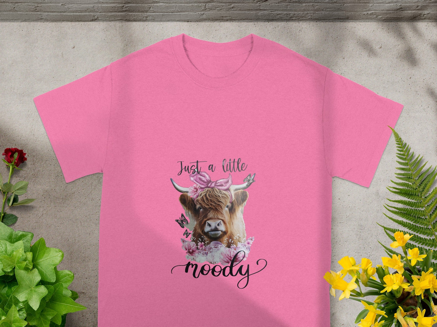 Just a Little Moody Cow with Flowers T-Shirt