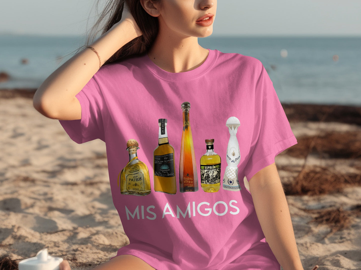 Mis Amigos Graphic Tequila Design Pink T-Shirt