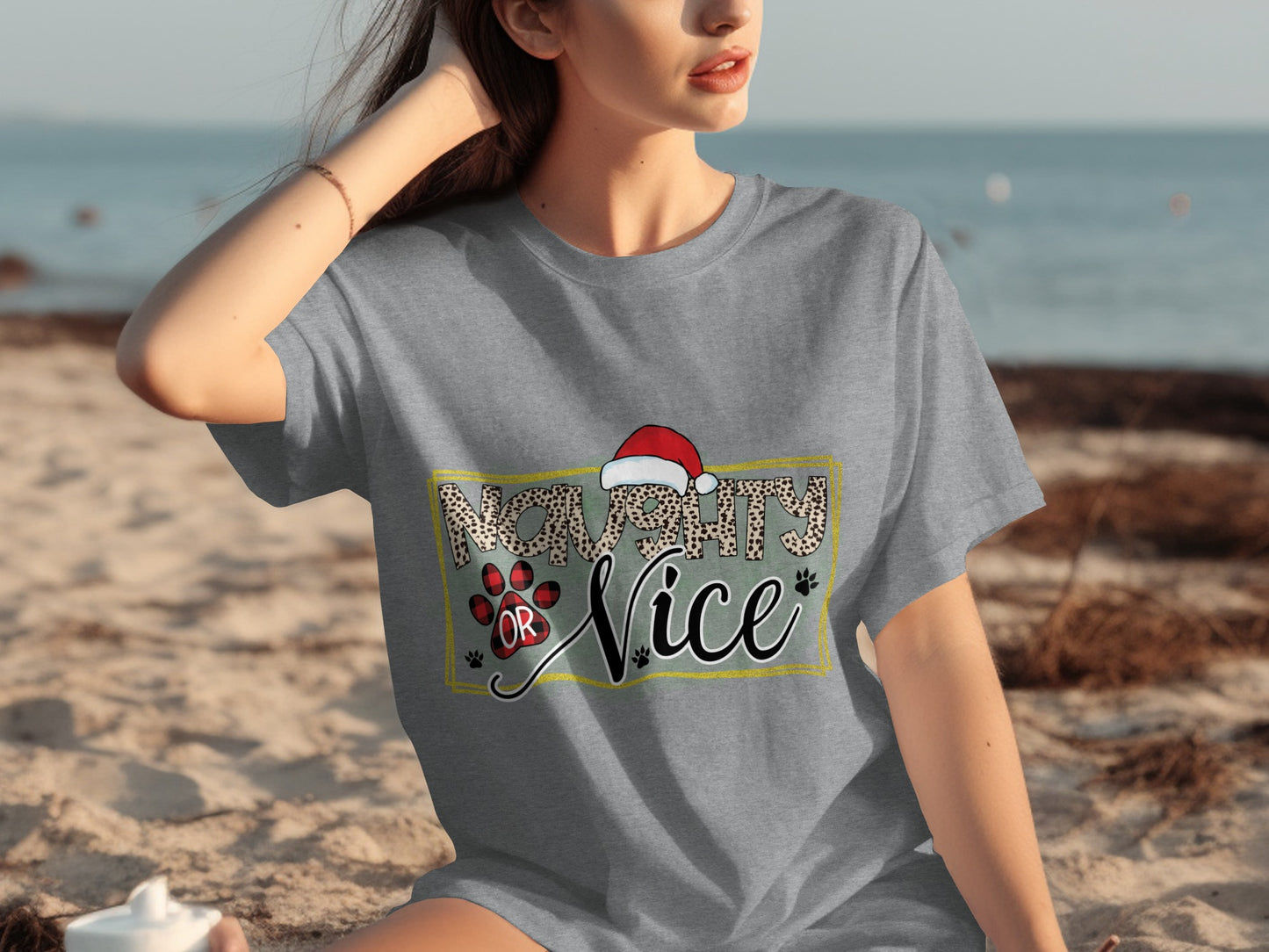 Naughty Or Nice Leopard Print Santa Hat T-Shirt