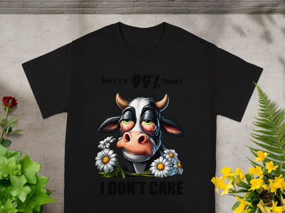 Funny Cow Shirt With Flowers I Don't Care Design Tee