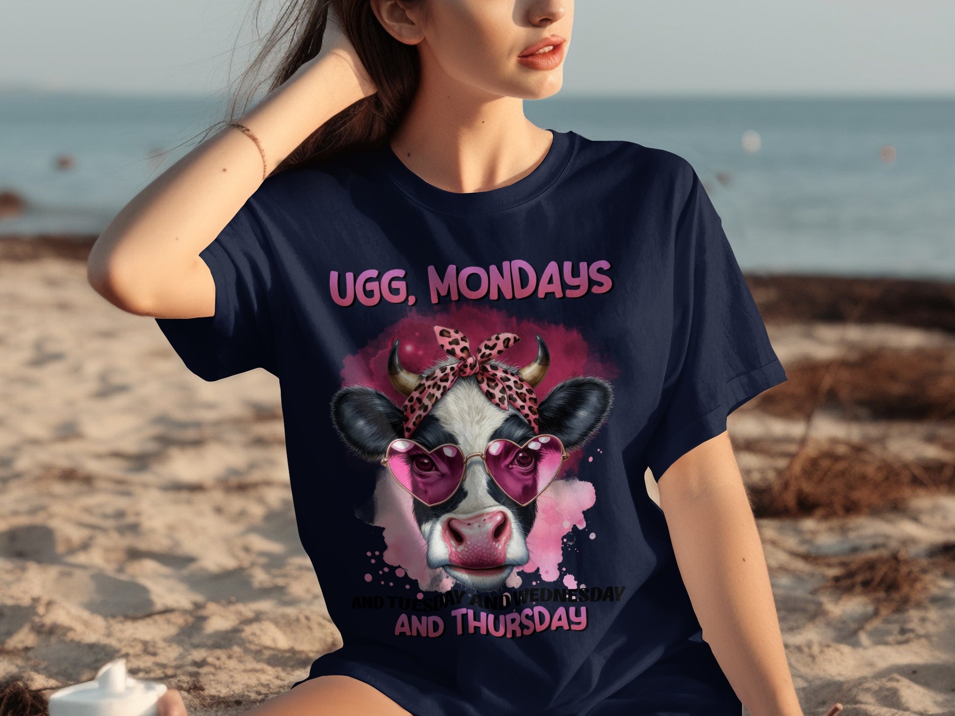 Ugg Mondays Cow With Sunglasses Funny Graphic Shirt
